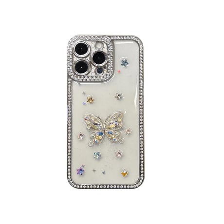 CUTECASEダイヤ蝶 iPhone16pro/16ケース ジュエリー iPhone14/13pro/12カバー 大人可愛い おしゃれさん愛用CM5264