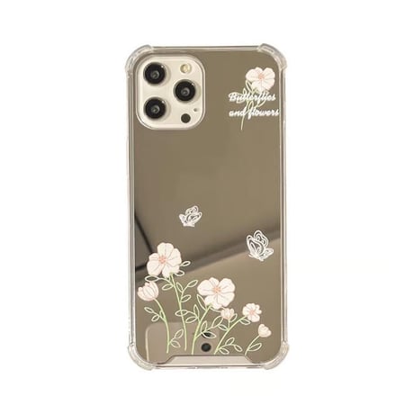 CUTECASE花柄ミラー iPhone16Pro/16plusケース メイク直しに便利 iPhoneSE/15/14Pro/13miniカバー おしゃれさんにおすすめ 可愛いCM5267