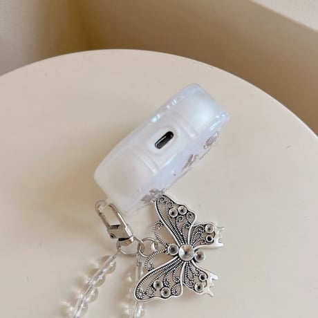 CUTECASE シェル風蝶柄 Airpods Pro3ケース 蝶キーホルダー Airpods 4/3カバーケース AirpodsPro2/1 おしゃれ高級感 CM6224