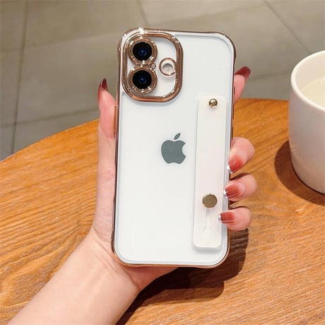 CUTECASE ベルト付 iPhone16/17proケース メタルカラー 黄ばまない iPhone15promax/14proカバー スタンド機能 高級感 CM5609