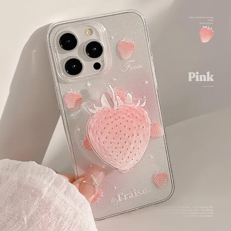 CUTECASEイチゴ iPhone15/15proケース ピンクストロベリーグリップ iPhone14/13pro/12proケース 可愛いCM4430