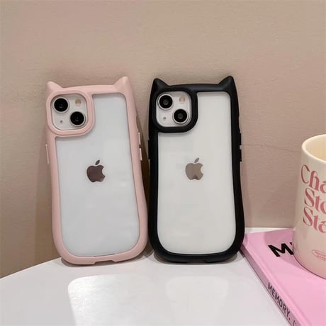 CUTECASE 猫の耳 iPhone15pro/15promaxケース 耐衝撃 黄ばまない iphone14/13/12proカバー 可愛い クリアケースCM4273