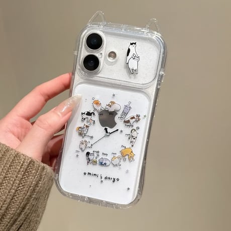 CUTECASE 猫の耳 iPhone17pro/17ケース 猫の日常 iPhone16pro/15ケース カメラカバー キラキラ 可愛いCM5999