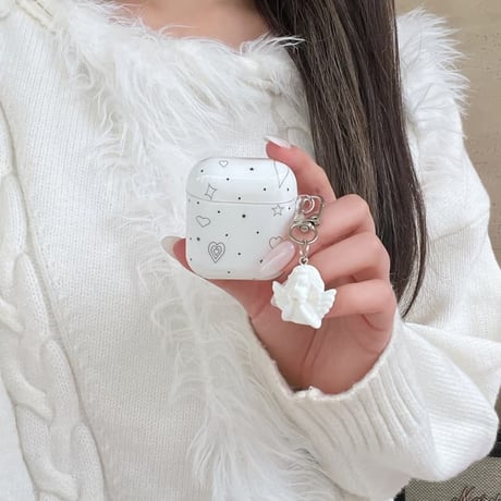 CUTECASE ハート柄 AirpodsPro3ケース ホワイト 天使キーホルダー エアポッズ4/3 AirpodsPro2/Proカバー ギフトにおすすめ CM5901