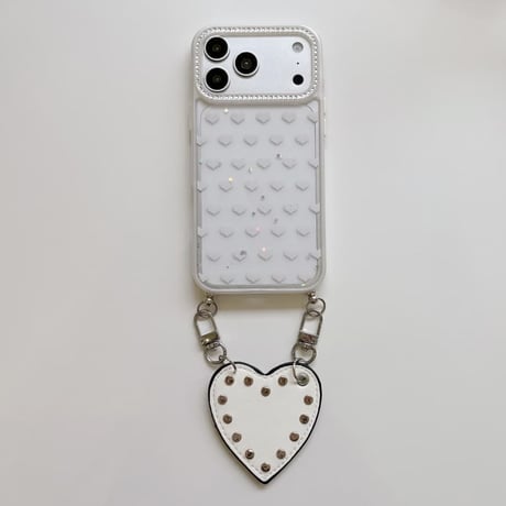 CUTECASE リベット付ハート持ち手iPhone17Promaxケースハート柄 ダイヤデコ iPhone16Promax/15proケース 便利 可愛いCM6522