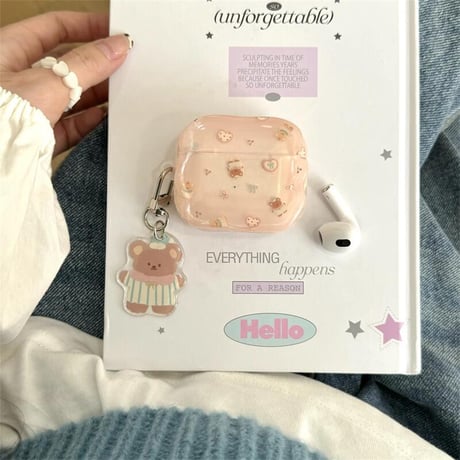 CUTECASE熊 Airpods 4ケース キーチェーン付 Airpods3/Pro2ケース airpodsproカバー めっちゃ可愛い うねうねCM5118