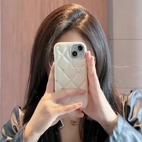 CUTECASEダイヤ/リボンデコ iPhone17ProMax/17Proケース キルティングレザー iPhone17/16Pro/15ケース セレブ愛用 高透明CM5737