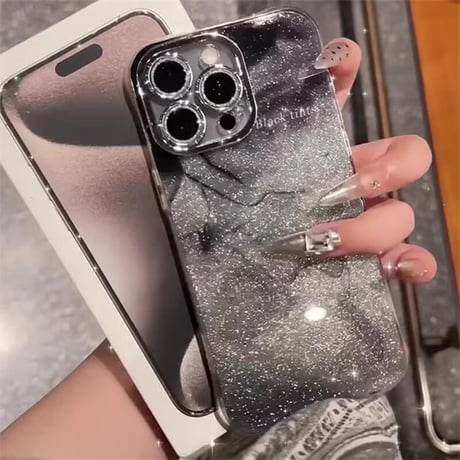 CUTECASEぼかしブラック iPhone16/16plusケース 耐衝撃加工 iPhone15Pro/14/13pro/12クリアケース キラキラ かわいい レンズ保護CM4816