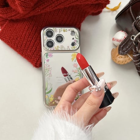 CUTECASE 草花柄 ミラー iPhone17Pro/17ケース 頑丈 iPhone17Promax/16Pro/15ケース カメラカバー付 ガーリーファッションCM6174