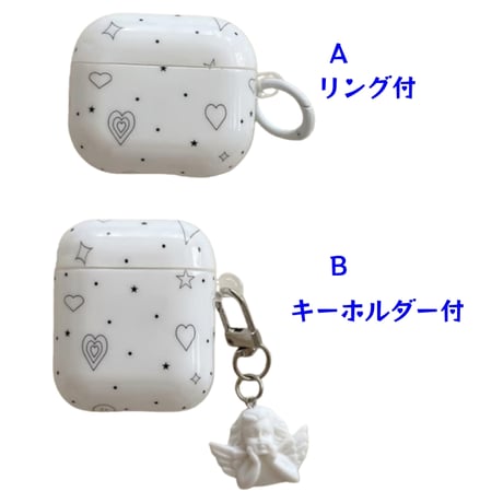 CUTECASE ハート柄 AirpodsPro3ケース ホワイト 天使キーホルダー エアポッズ4/3 AirpodsPro2/Proカバー ギフトにおすすめ CM5901