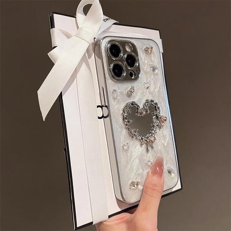 CUTECASE ハートミラー iPhone15pro/16ケース ジュエリー おしゃれ iPhone14pro/13/12proカバー 女子力高い CM4601