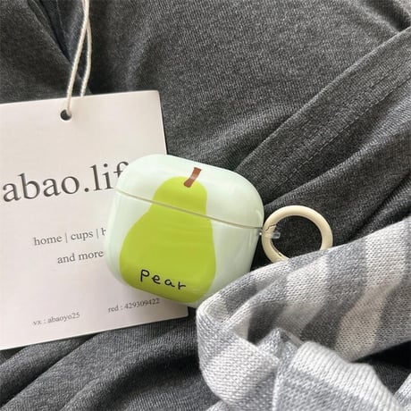 CUTECASE梨柄 Airpods4ケース Pear 韓国風 Airpods3/Pro2ケース airpodspro2カバー キーチェーン付 ギフトにおすすめCM5358