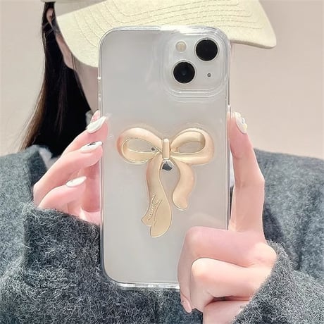 CUTECASEリボン 透明iPhone15/15proケース 可愛い iphone14/13/12proカバー 女子力アップ 可愛い 使いやすいCM3971