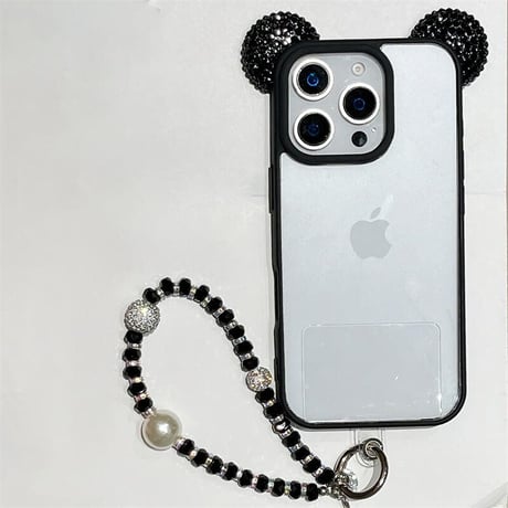 CUTECASE ダイヤ耳付 iPhone16Pro/17ケース キラキラストラップ付 iPhone15promax/14pro/13カバー 透明 可愛すぎCM5619
