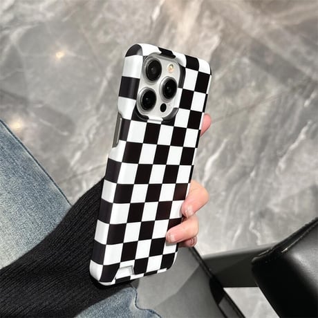 CUTECASE かわいいiphone15proケースつや消しクラシックチェッカーボード高品質ソフトシェルiPhone14pro Max美しいカバー オシャレカードが挿入可能携電話ケースC6015