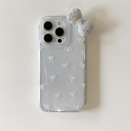 CUTECASEリボン iPhone16/16Proケース ダイヤリボン ラメ入り iPhone15Pro/14/13Proカバー キラキラ めっちゃ可愛い 高級感 CM4690