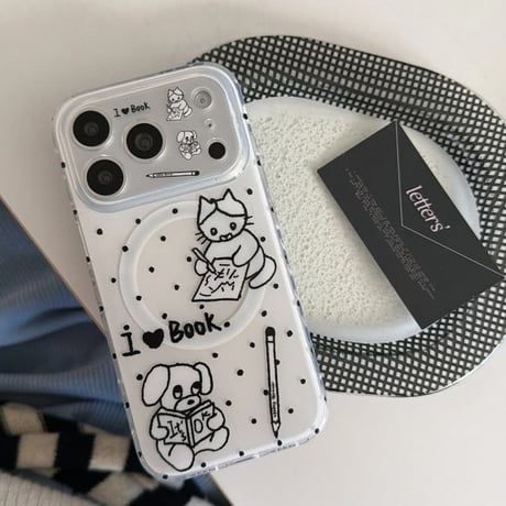 CUTECASE 本を読むわんちゃん iPhone17Pro/17ケース グリップ付き MagSafe対応 iPhone17ProMax/16/15Proカバー かわいい ギフトにおすすめCM6190