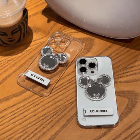 CUTECASEダイヤミラー iPhone16Pro/16Plusケース スタンド付 高透明iPhone15Pro/14Promax/13/12カバー 枠なし 丈夫黄ばまない CM4796