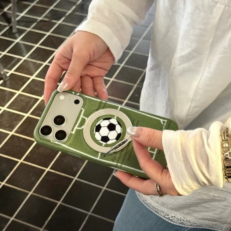 CUTECASE ワールドカップサッカーボール柄iPhone17PromaxケースMagSafeリングスタンド iPhone16Pro/15Proケース 便利 グリーンCM6538