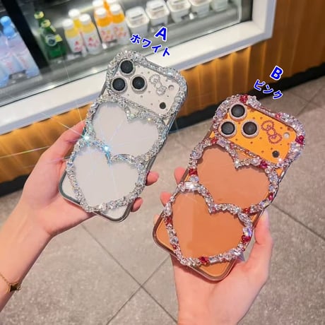 CUTECASE ダブルダイヤデコハート iPhone17Pro/17ケース ジュエリーライン iPhone16Pro/15Pro/14ケース 贅沢 存在感抜群 ハンドメイド 人気品CM6114