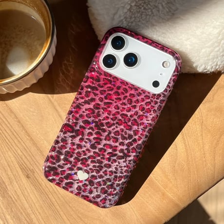 CUTECASE キラキラヒョウ柄 iPhone17/17Proケース きれいラメ iPhone17Promax/16Pro/15カバー 白ハート柄 ガールズに人気 CM5966
