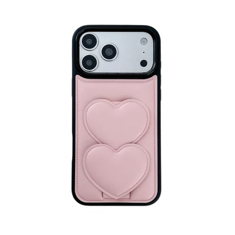CUTECASE ハートスタンドベルト一体 iPhone17Promaxケース 革製 iPhone17/16/15ケース 高品質 ピンク/オレンジ 高機能CM6066