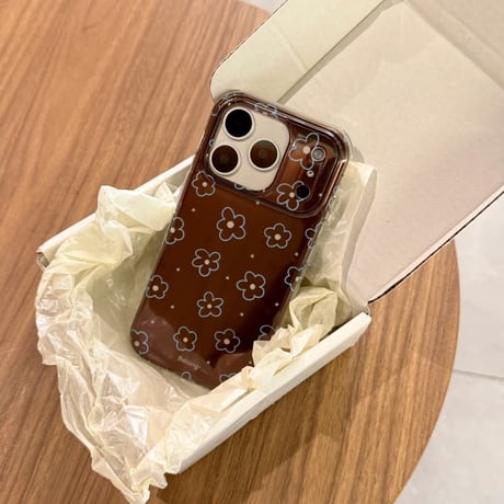 CUTECASE ブラウン 花柄 iPhone17Pro/17ケース 艶感 iPhone17ProMax/16Pro/15カバー オシャレ 韓国っぽCM6082