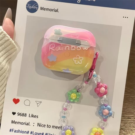 CUTECASE 可愛い AirpodsPro3ケース 花柄 Airpods4/3/Pro2ケース 花ストラップ付き うねうね キュートCM5671