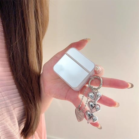 CUTECASEミラー Airpods4ケース ハートキーチェーン付 AirpodsPro2ケース airpods3/2カバー メイク直し鏡 女子力高い 丈夫 CM5280