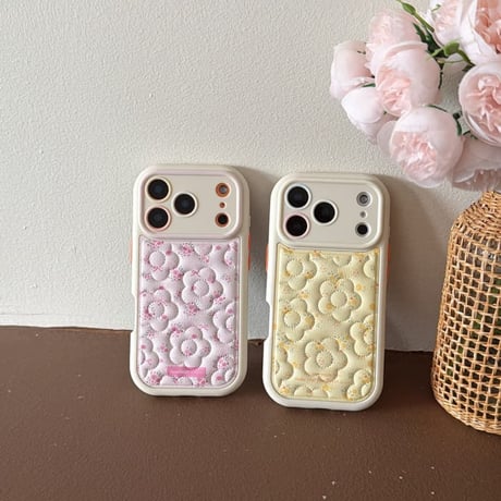 CUTECASE オトナ可愛い iPhone17Pro/17ケース 刺繡花柄 皮っぽ iPhone17ProMax/16/15Proケース カメラカバー 淡色系CM5889