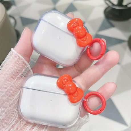 CUTECASE レッドリボン Airpods4ケース 透明 AirpodsPro2ケース airpods3/2クリアケース リング付き ギフトにおすすめCM5426