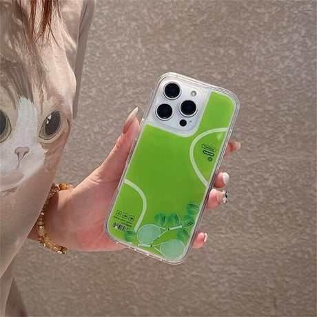 CUTECASE動くテニスボール/ラケット iPhone16/16proケース 液体入り iPhone15/14pro/13promaxカバー グリーン ギフトにおすすめ CM5431