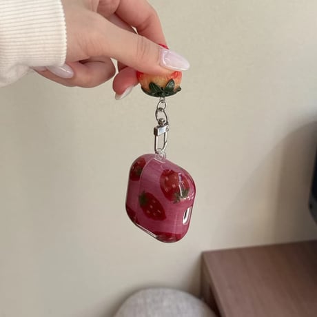 CUTECASE ストーベリー AirPodsPro3ケース イチゴ柄 キーホルダー Airpods4/3ケース AirpodsPro2カバー 美味しそう ギフトにおすすめ CM5936