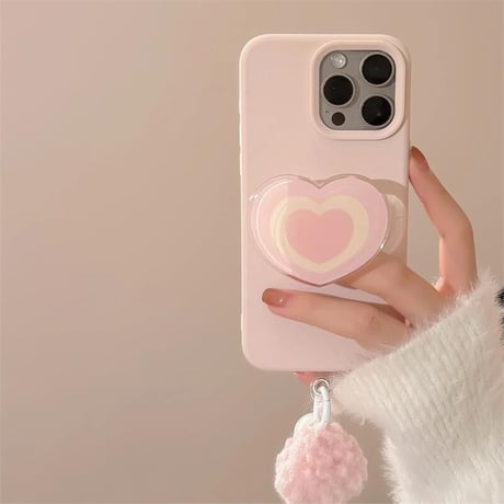 CUTECASEピンク iPhone16/16Proケース ハートグリップ 毛玉チャーム付 iPhone15Pro/14pro/13/12ケース 大人かわいいCM4762