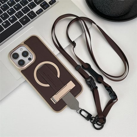 CUTECASEショルダーストラップ iPhone16pro/16promaxケース ベルト付 スタンド機能 iPhone15/14/13カバー 多機能 Magsafe対応 レザーCM5432