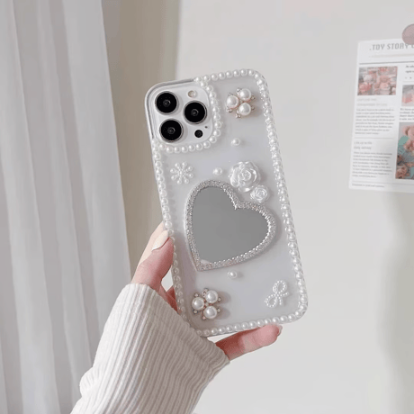 CUTECASE パール 鏡 iPhone15/15pro/15plusケース 可愛い iPhone14pro/13mini/12proカバー きれいめコーデ ギフトに最適 CM4041