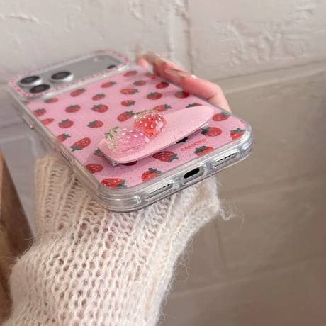 CUTECASE ストロベリー iPhone17pro/17ケース スタンド iPhone16promax/15proケース オシャレ 甘いコーデ 女子力高いCM6142