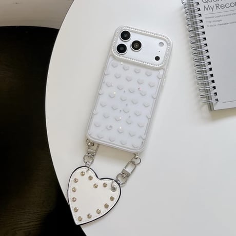 CUTECASE リベット付ハート持ち手iPhone17Promaxケースハート柄 ダイヤデコ iPhone16Promax/15proケース 便利 可愛いCM6522
