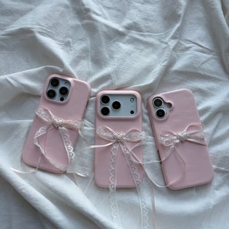 CUTECASE レースリボン iPhone17/17Proケース ピンクレザー製 iPhone16Pro/15/14ケース 丈夫 甘めコーデ CM6398