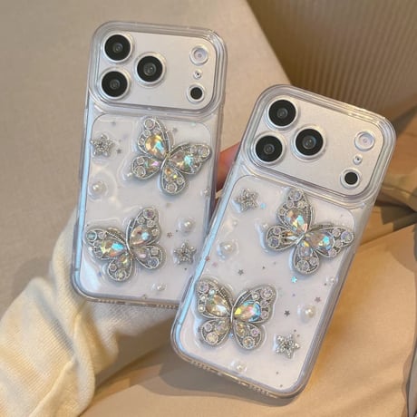 CUTECASE ダイヤデコ蝶 iPhone17Pro/17ケース キラキララメ クリアiPhone16Pro/15/14カバー 豪華 綺麗 人気品 CM6247