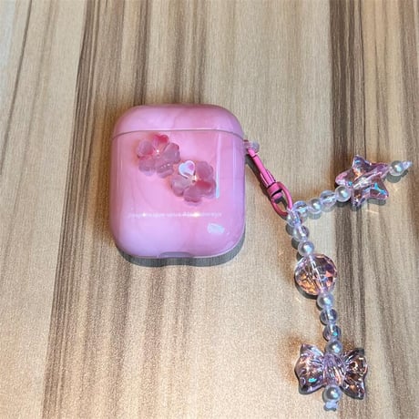 CUTECASE ピンクさくら AirpodsPro2/1ケース 大理石調 airpods3/2/2カバー リボンチャーム付 女子力アップ シック CM4322