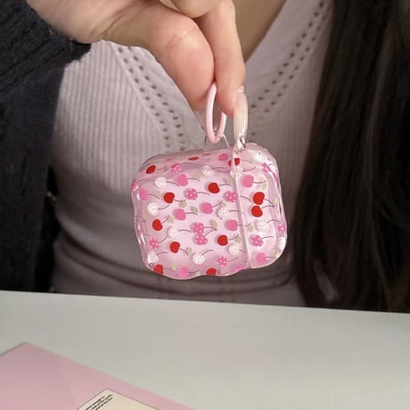 CUTECASE チェリー Airpods Pro3ケース キュート Airpods4/3カバー pro2/pro1 うねうね リング/キーホルダーCM6528