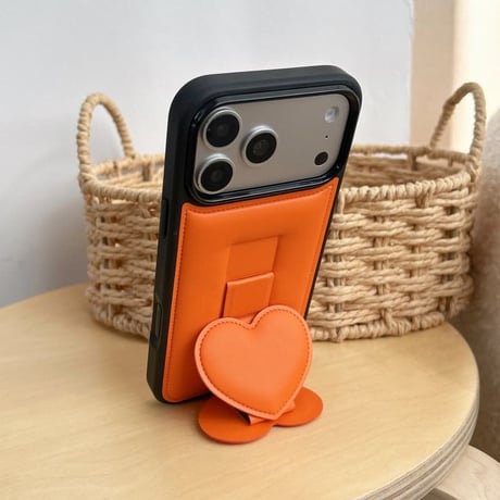 CUTECASE ハートスタンドベルト一体 iPhone17Promaxケース 革製 iPhone17/16/15ケース 高品質 ピンク/オレンジ 高機能CM6066