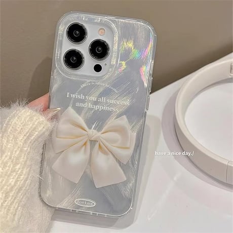 CUTECASEリボン柄 iPhone15/15proケース パールストラップ付 iPhone14/13pro/12ケース かわいい きれい キラキラ艶感CM4015