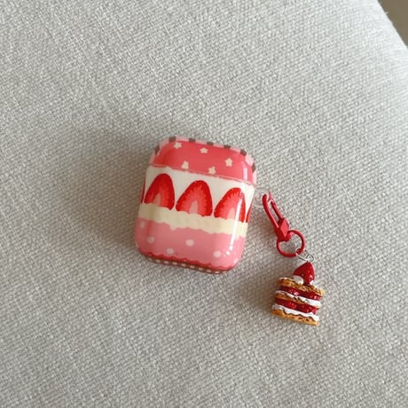 CUTECASE イチゴ柄 Airpods 4/Pro3ケース ケーキキーホルダー付 Airpods 3カバー AirpodsPro2/1 美味しそう 可愛すぎ CM6073
