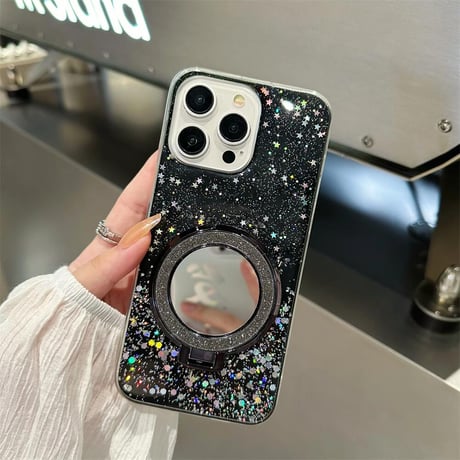 CUTECASE 女子力高い iPhone15/16proケース magsafe対応リング スタンド付 iPhone14pro/13/12/11proカバー キラキラグリッター入りCM4495