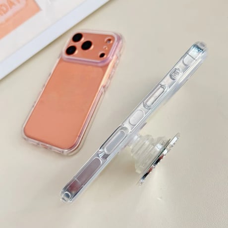 CUTECASE リボンミラー iPhone17Pro/17ケース ジュエリーデコ 透明 iPhone17ProMax/16/15/14カバー 可愛すぎ メイク直し鏡 スタンド CM5945