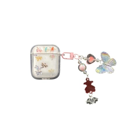 CUTECASEカゲロウ Airpods 4ケース 蝶キーチェーン付 かわいい Airpods3/Pro2ケース airpodsproカバー キラキララメ ギフトにおすすめCM5226
