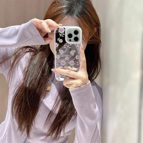 CUTECASE薔薇柄 ミラー iPhone16promax/16ケース 頑丈 iPhone15promax/14カバー 大人可愛い 女子力高い 夏秋に人気CM5471