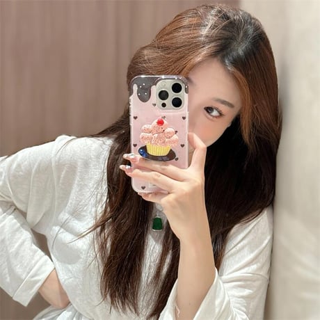 CUTECASE夏は涼しく韓国風 iPhone16pro/16ケース ハート柄 ケーキグリップ iphone15pro/14/13proカバー 可愛い 夏人気品CM5402
